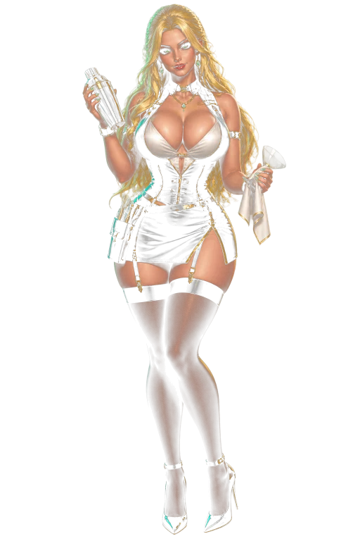 The existing blonde bartender character holding a cocktail shaker and glass.